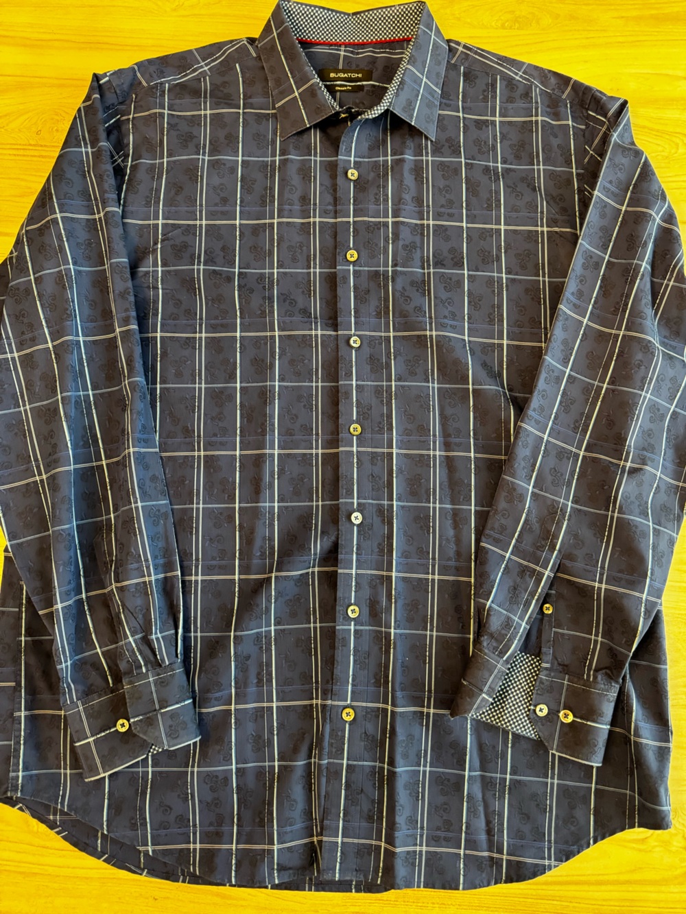 Bugatchi Navy Blue Plaid Dress Shirt